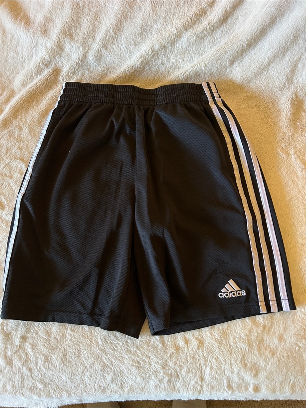 adidas Black Kids Athletic Shorts with White Stripes